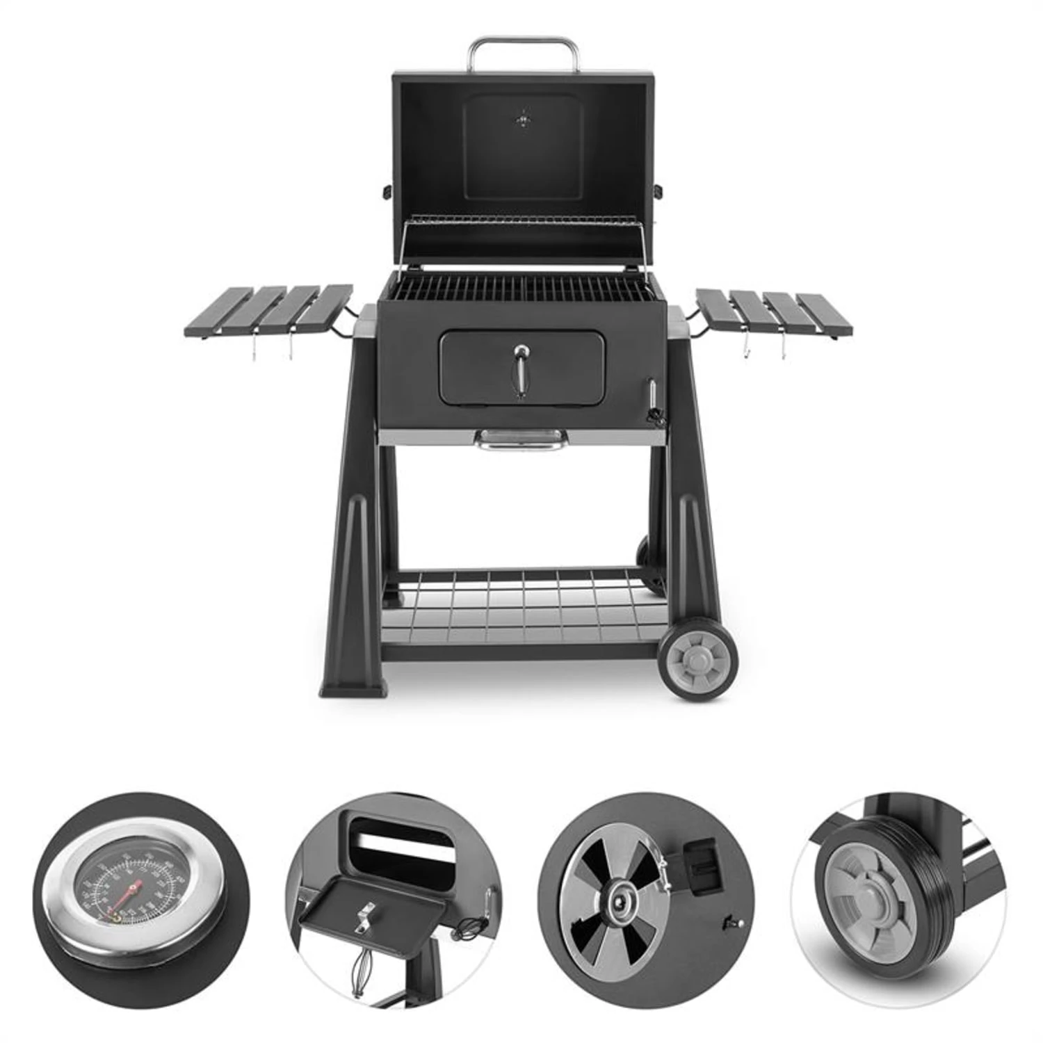 Bigfoot Holzkohlegrill Smoker BBQ-Grill 55 X 40 Cm Stahl Schwarz 6 Bigfoot Holzkohlegrill Smoker BBQ-Grill 55 X 40 Cm Stahl Schwarz - Image 4