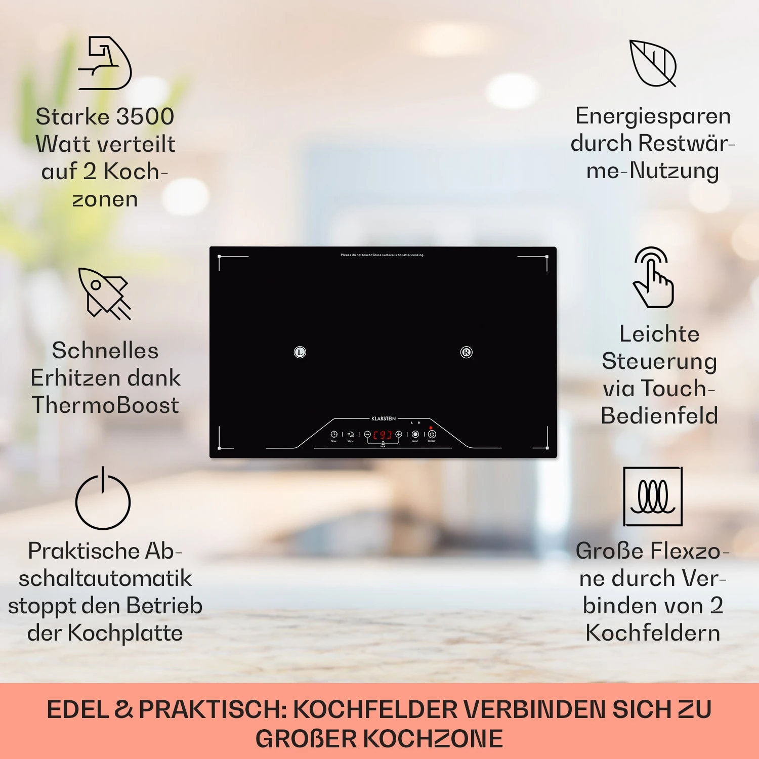 Deejay Freizonen-Induktionskochfeld 3500 W Glaskeramik Touch Schwarz 4 Deejay Freizonen-Induktionskochfeld 3500 W Glaskeramik Touch Schwarz - Image 2