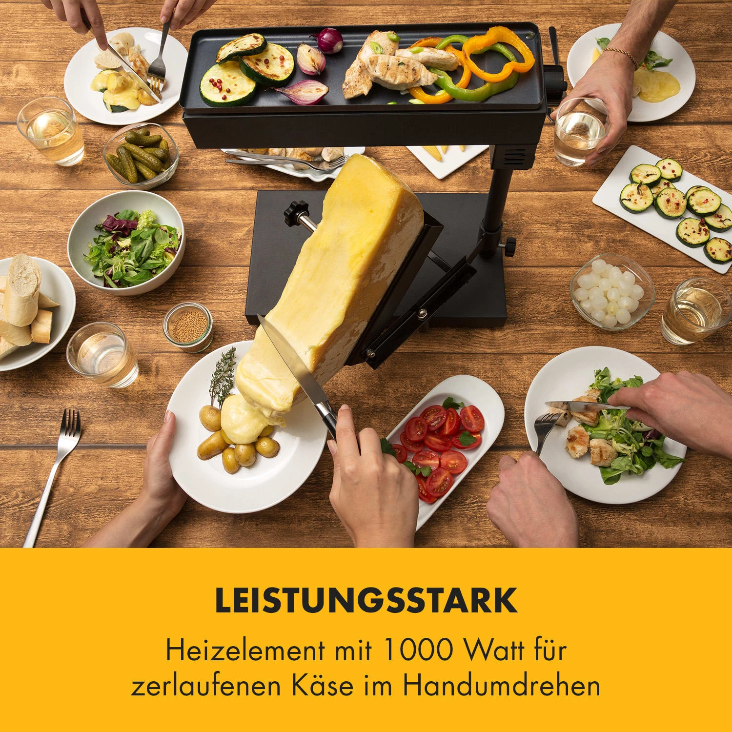 Appenzell Peak Raclette Mit Grill 1000W Thermostatschalter Schwarz 4 Appenzell Peak Raclette Mit Grill 1000W Thermostatschalter Schwarz - Image 2
