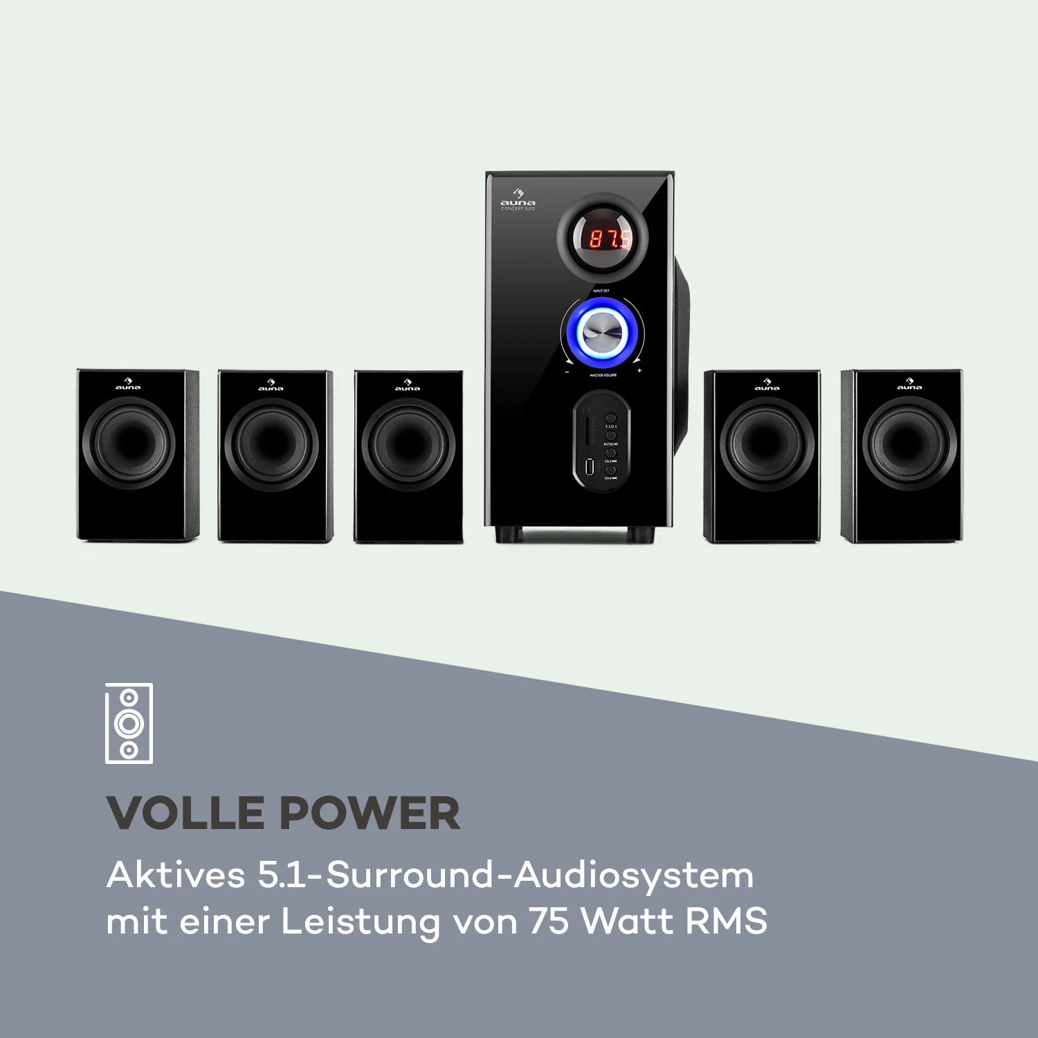 Concept 520 5.1 Lautsprechersystem 75W RMS OneSide Subwoofer BT USB SD 5 Concept 520 5.1 Lautsprechersystem 75W RMS OneSide Subwoofer BT USB SD - Image 3
