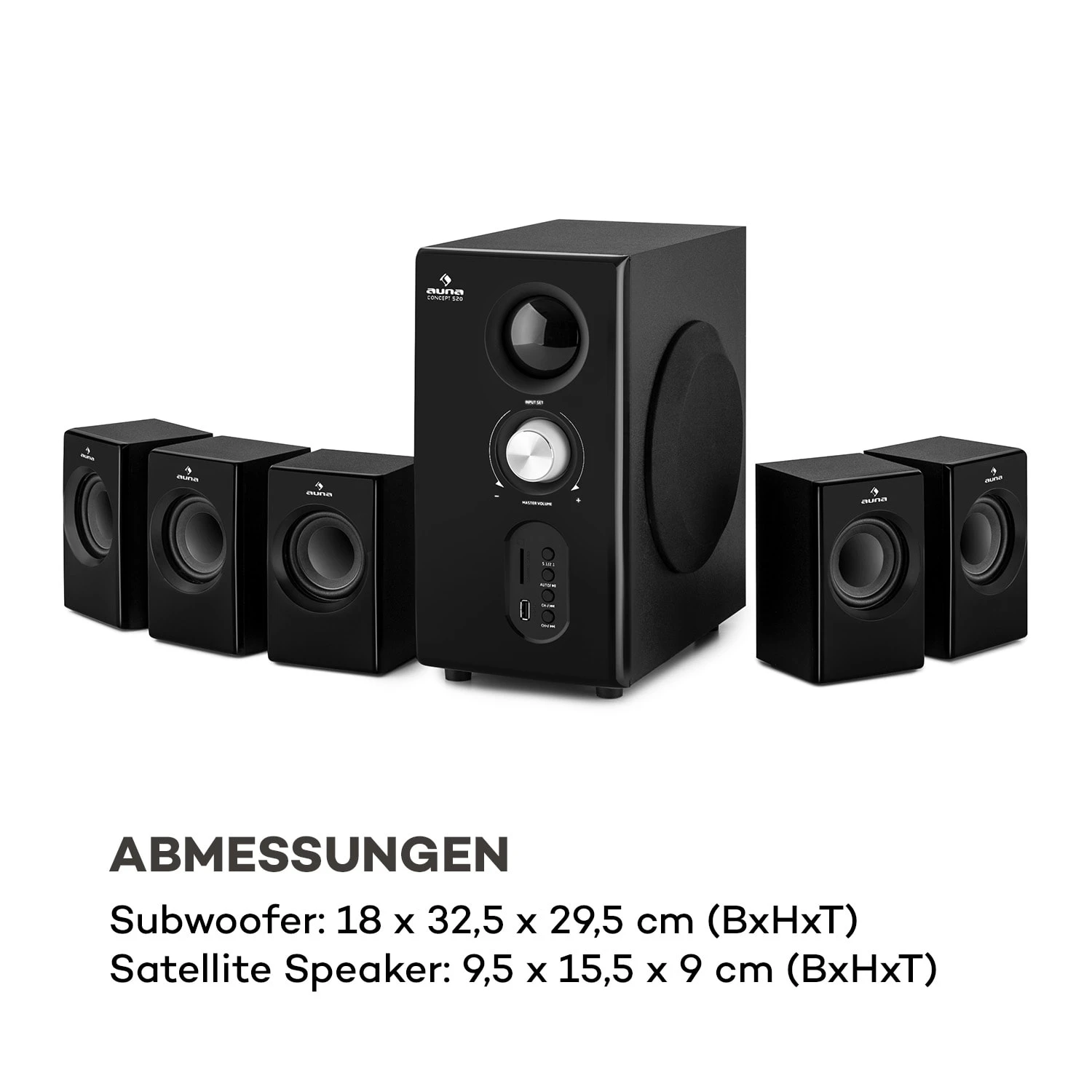 Concept 520 5.1 Lautsprechersystem 75W RMS OneSide Subwoofer BT USB SD 11 Concept 520 5.1 Lautsprechersystem 75W RMS OneSide Subwoofer BT USB SD - Image 9