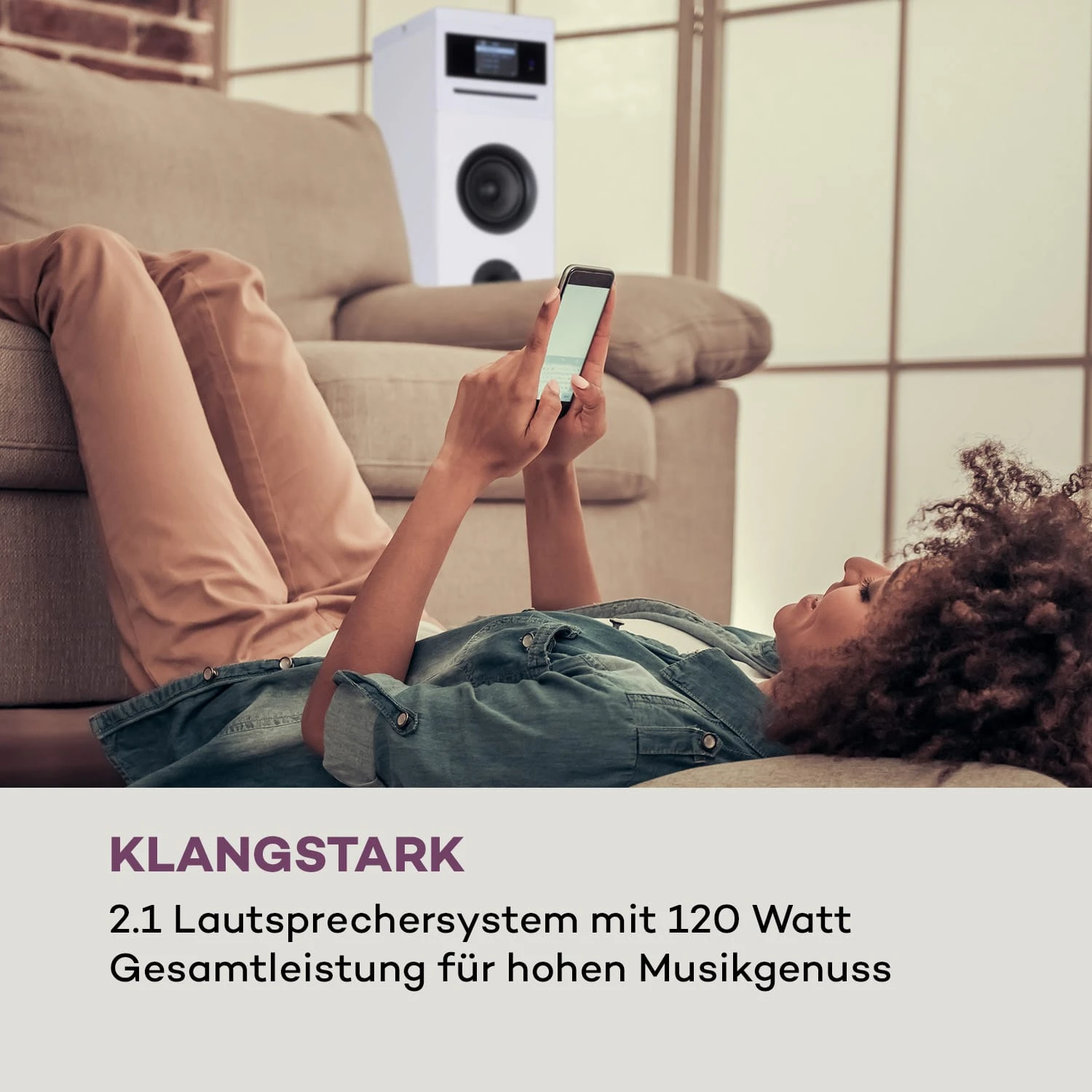 Karaboom 100 Wifi Turmlautsprecher Internetradio DAB+ BT 120W Weiß 4 Karaboom 100 Wifi Turmlautsprecher Internetradio DAB+ BT 120W Weiß - Image 2