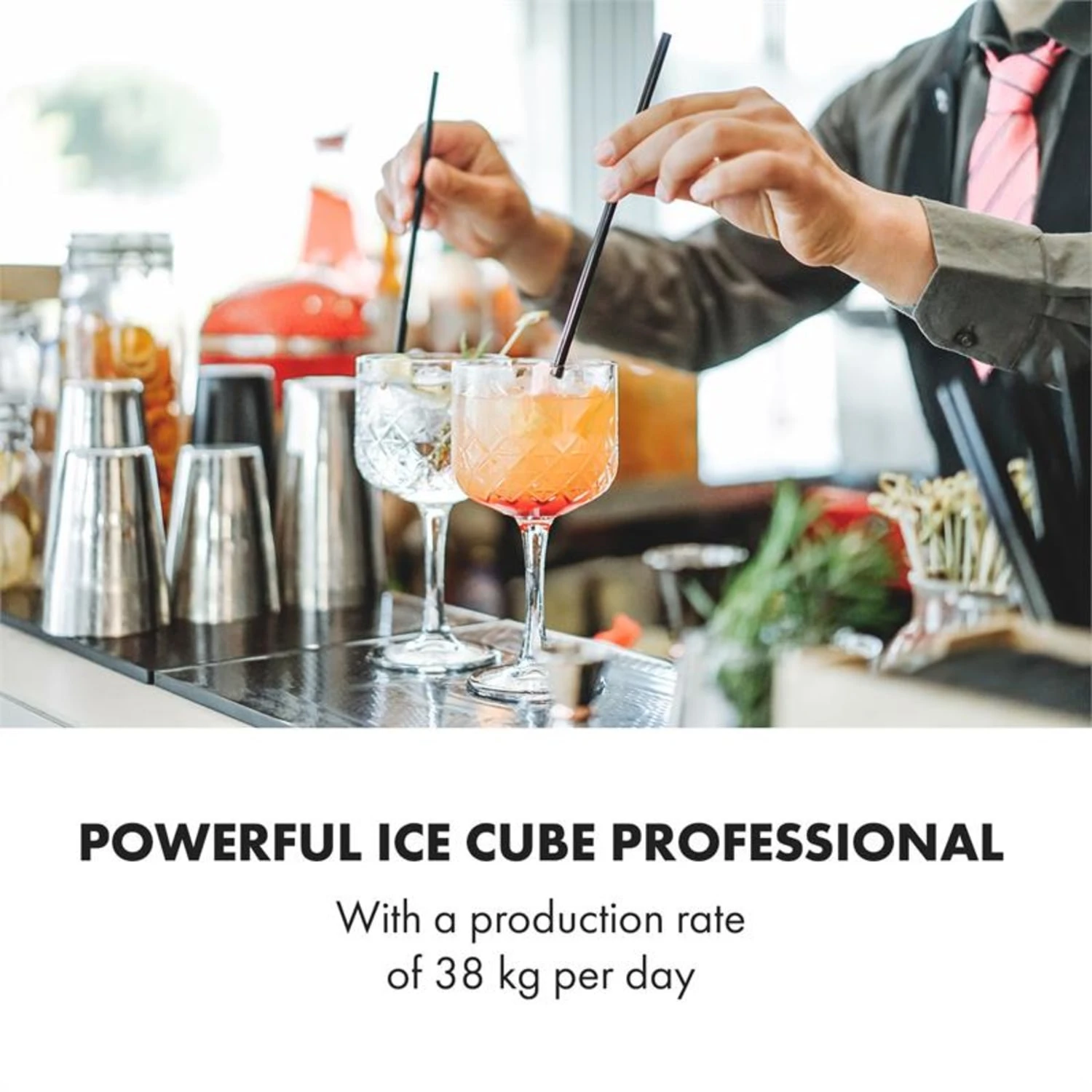 Glacial XL Profi-Eiswürfelmaschine 38kg/d 15l LED Edelstahl Schwarz - Image 2