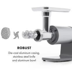 Mett Max Elektrischer Fleischwolf 600W Kupfermotor Aluminium -Haushaltsgeräte Förderung 10034244 yy 0005 logo Klarstein Mett Max elektrischer Fleischwolf grau