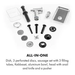 Mett Max Elektrischer Fleischwolf 600W Kupfermotor Aluminium -Haushaltsgeräte Förderung 10034244 yy 0006 logo Klarstein Mett Max elektrischer Fleischwolf grau