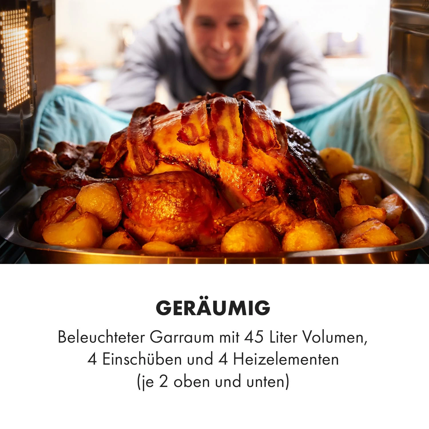 Masterchef 45 Mini-Backofen 45l 2000W 100-230 °C Timer Silber 6 Masterchef 45 Mini-Backofen 45l 2000W 100-230 °C Timer Silber - Image 4