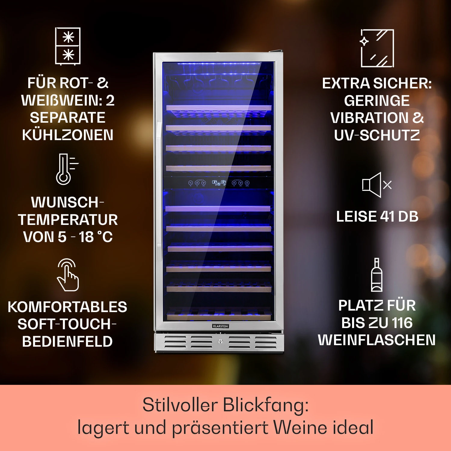 Vinovilla Grande 116 Built-in Duo Weinkühlschrank 310 Ltr 116 Fl. LED 4 Vinovilla Grande 116 Built-in Duo Weinkühlschrank 310 Ltr 116 Fl. LED - Image 2