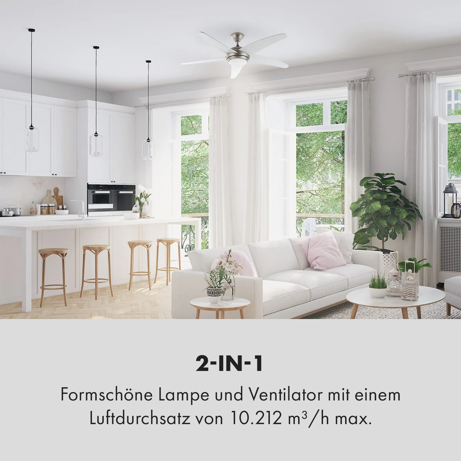 Bolero 2-in-1-Deckenventilator 134cm Leuchte 55W Fernbedienung Weiß 4 Bolero 2-in-1-Deckenventilator 134cm Leuchte 55W Fernbedienung Weiß - Image 2