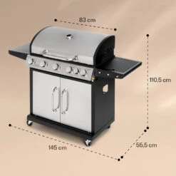 Tomahawk Gasgrill 5x3,6 KW + 2,7 KW Brenner 80x43,5 Cm Grill Edelstahl -Haushaltsgeräte Förderung 10034712 yy 0007 dimensions