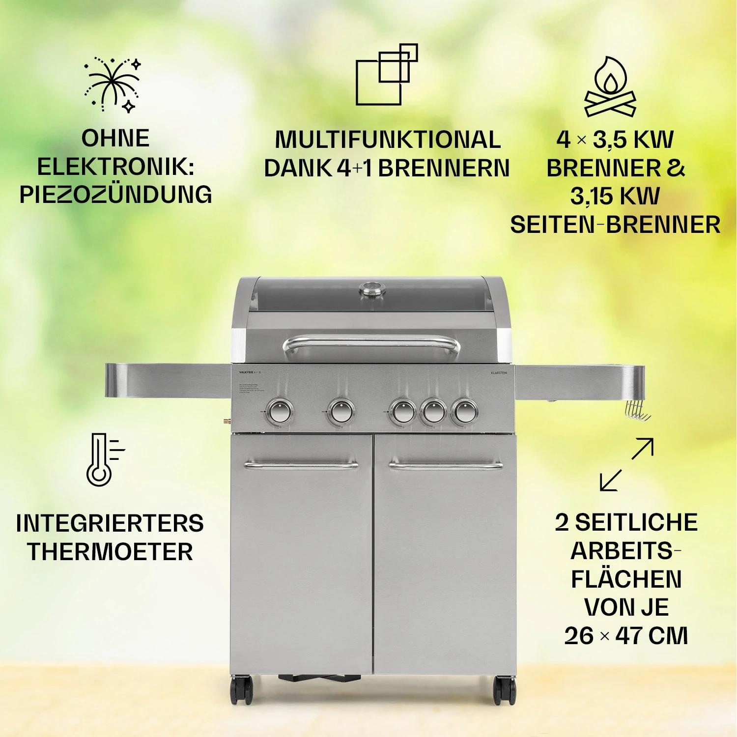 Valkyrie Gasgrill 4x3,5 KW + 3,15 KW Brenner 74x44 Cm Grill Edelstahl 4 Valkyrie Gasgrill 4x3,5 KW + 3,15 KW Brenner 74x44 Cm Grill Edelstahl - Image 2