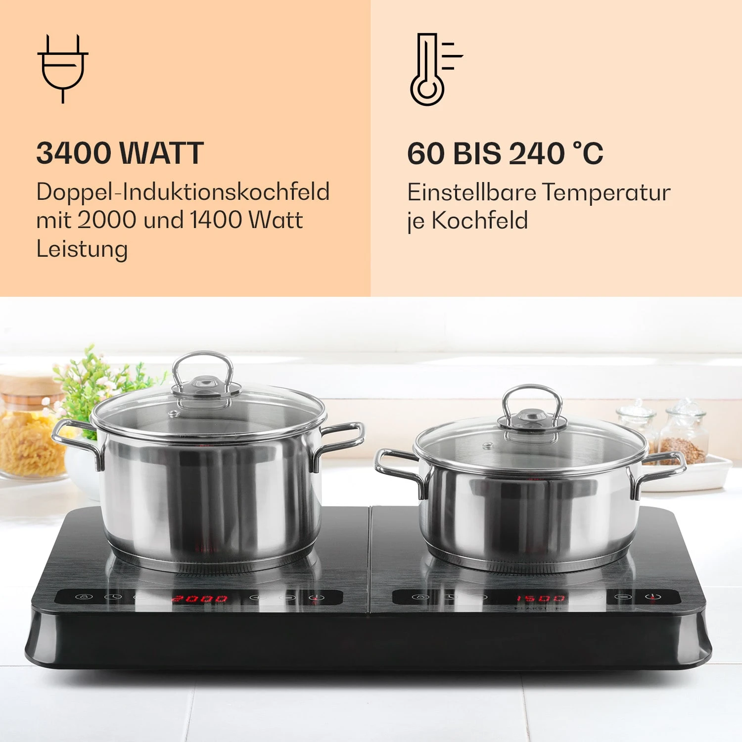 InnoChef Induktionskochfeld 3400W Touch Control Glaskeramik 4 InnoChef Induktionskochfeld 3400W Touch Control Glaskeramik - Image 2