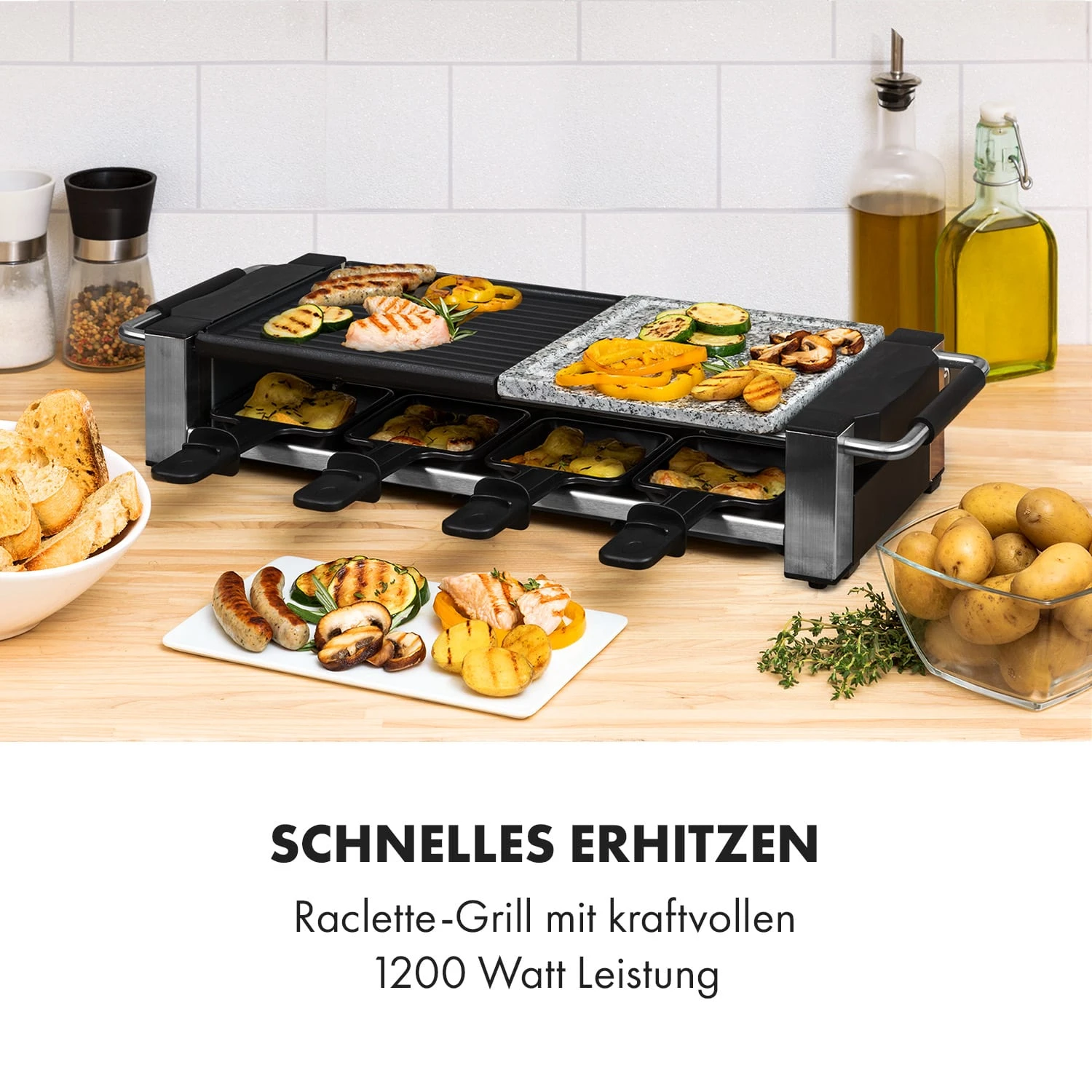 Bistecca Raclette 1200W Metall / Stein 8 Personen Kontroll-LED 4 Bistecca Raclette 1200W Metall / Stein 8 Personen Kontroll-LED - Image 2