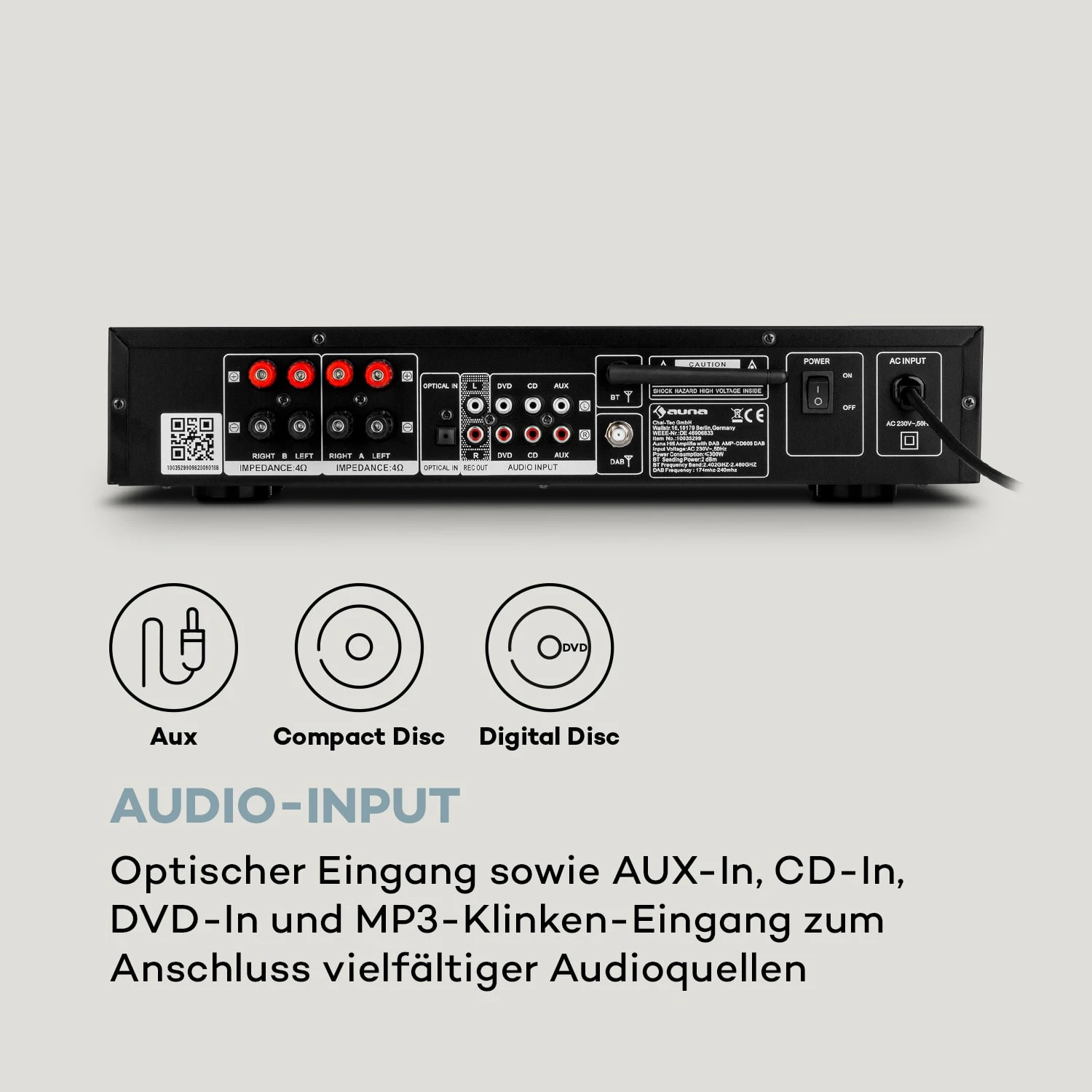 AMP-CD608 DAB HiFi-Stereo-Verstärker 4x100W RMS DAB+ BT Opt.-In Fernbedienung 8 AMP-CD608 DAB HiFi-Stereo-Verstärker 4x100W RMS DAB+ BT Opt.-In Fernbedienung - Image 6