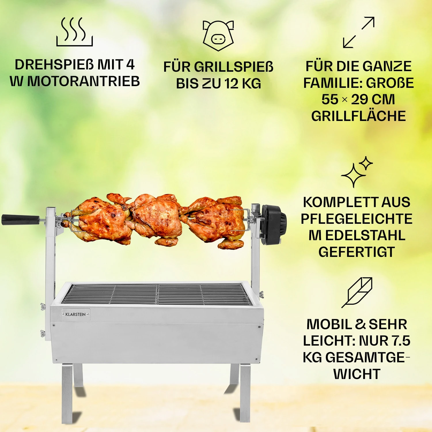 Sauenland Mini Rotisserie-Grill Drehspieß 4W 12kg Max. Edelstahl 4 Sauenland Mini Rotisserie-Grill Drehspieß 4W 12kg Max. Edelstahl - Image 2