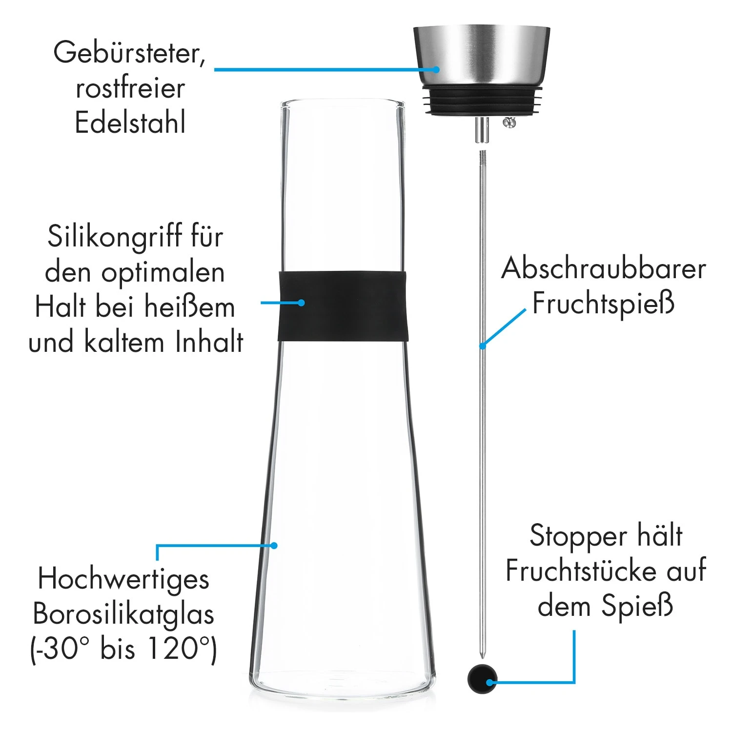 Sile Karaffe 1,6 Liter Borosilikatglas Fruchtspieß Mit Stopper 6 Sile Karaffe 1,6 Liter Borosilikatglas Fruchtspieß Mit Stopper - Image 4