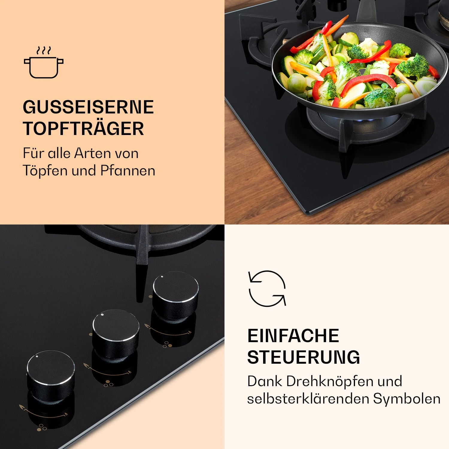 Goldflame 3 Gaskochfeld 3-flammig Messing-Brenner Glaskeramik 5 Goldflame 3 Gaskochfeld 3-flammig Messing-Brenner Glaskeramik - Image 3