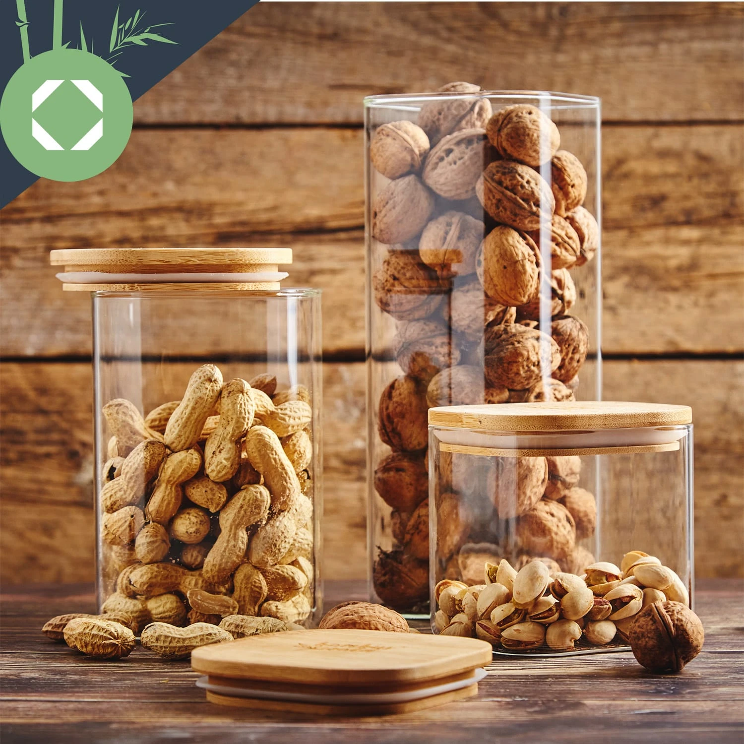 Eckiges Glas Mit Bambusdeckel Luftdicht Mit Silikonring 10x16x10 Cm 1200 Ml 6 Eckiges Glas Mit Bambusdeckel Luftdicht Mit Silikonring 10x16x10 Cm 1200 Ml - Image 4