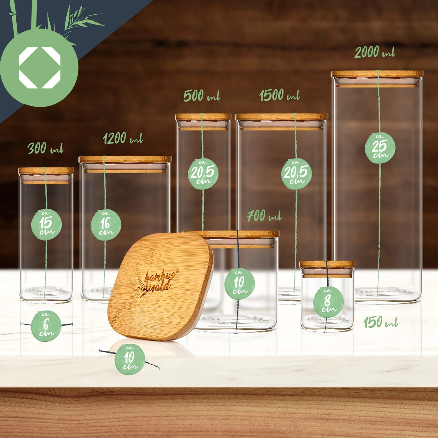Eckiges Glas Mit Bambusdeckel Luftdicht Mit Silikonring 10x16x10 Cm 1200 Ml 9 Eckiges Glas Mit Bambusdeckel Luftdicht Mit Silikonring 10x16x10 Cm 1200 Ml - Image 7