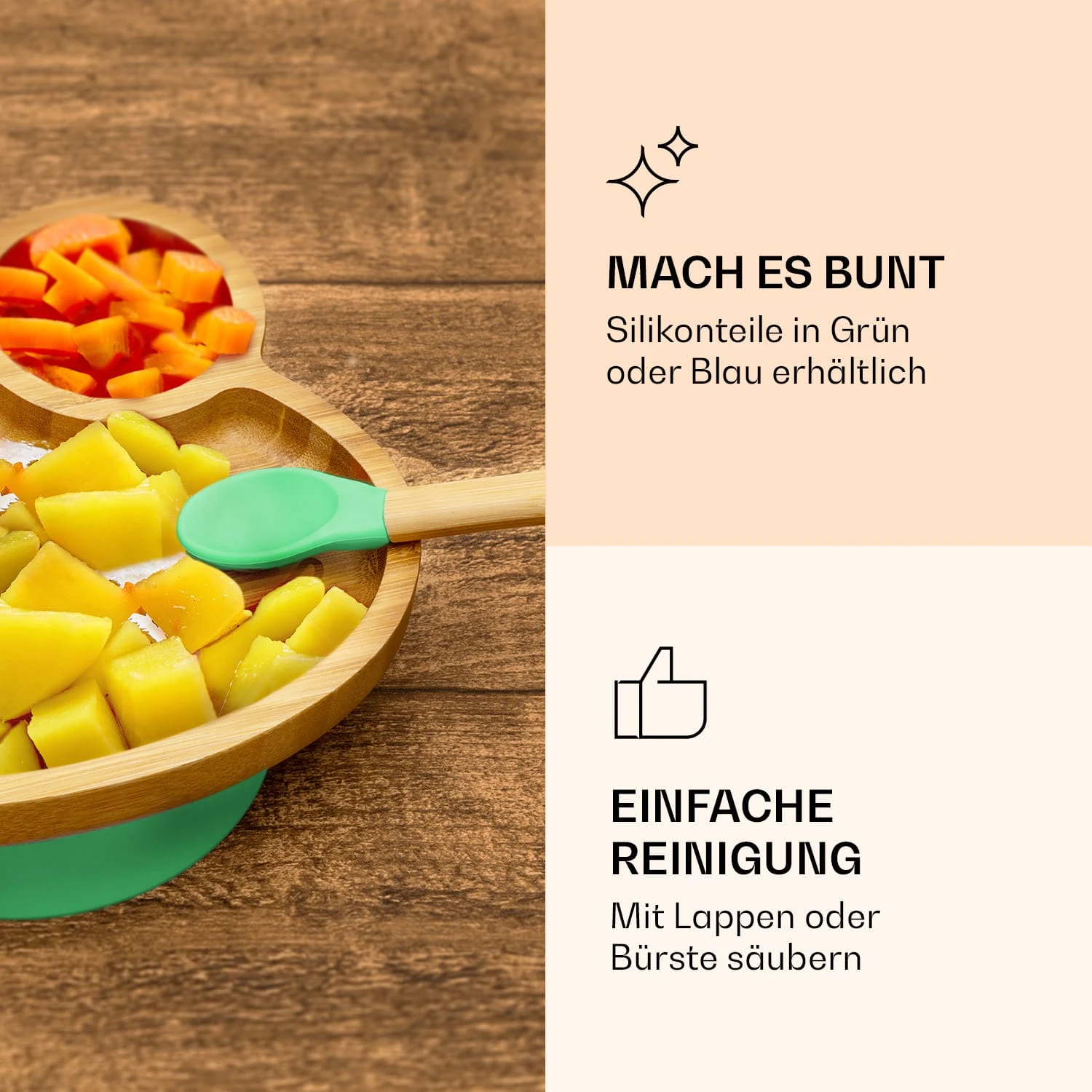 Kindergeschirr Bambusteller & Löffel 250 Ml Inkl. Saugnapf 18 X 18 Cm 7 Kindergeschirr Bambusteller & Löffel 250 Ml Inkl. Saugnapf 18 X 18 Cm - Image 5