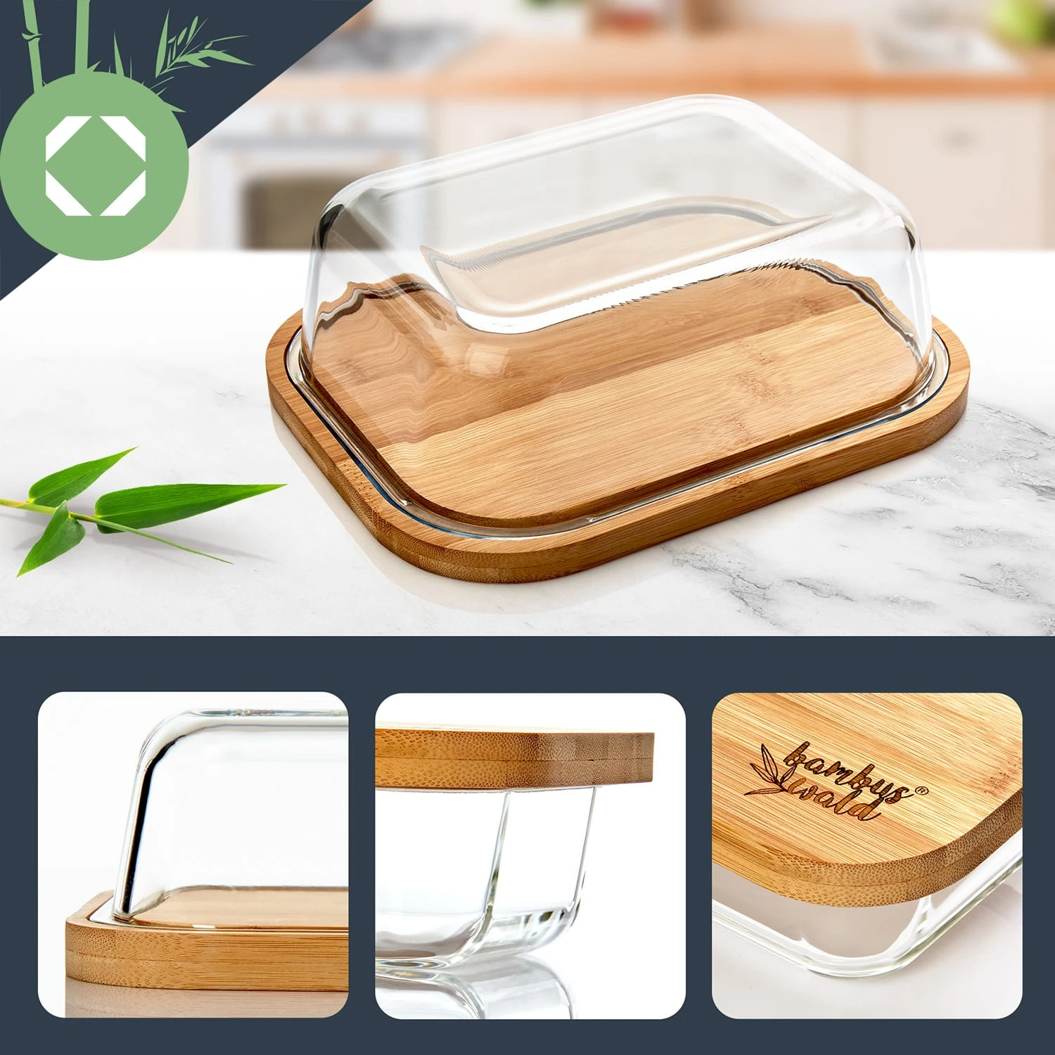 Glas-Butterdose Bambusboden Luftdicht Spülmaschinenfest 4 Glas-Butterdose Bambusboden Luftdicht Spülmaschinenfest - Image 2