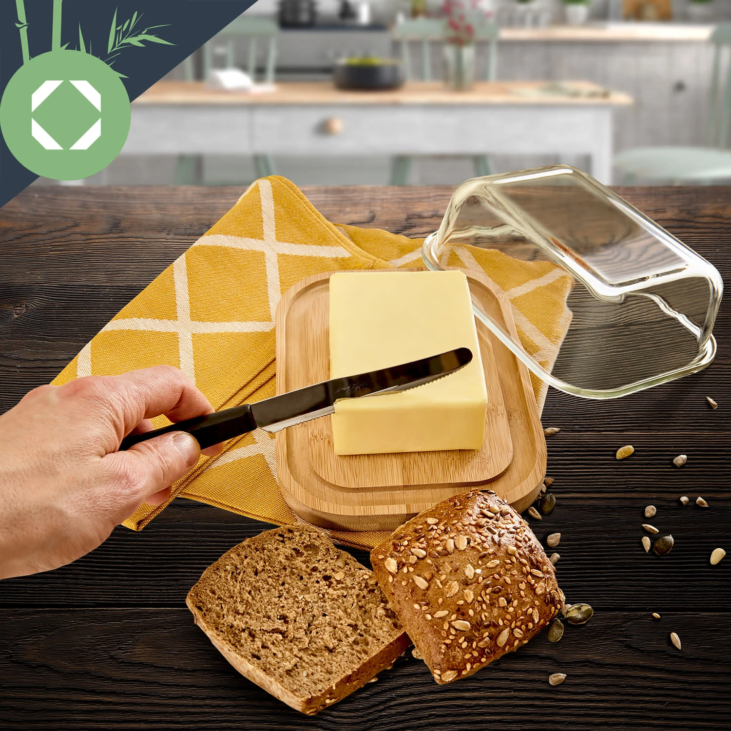 Glas-Butterdose Bambusboden Luftdicht Spülmaschinenfest 5 Glas-Butterdose Bambusboden Luftdicht Spülmaschinenfest - Image 3