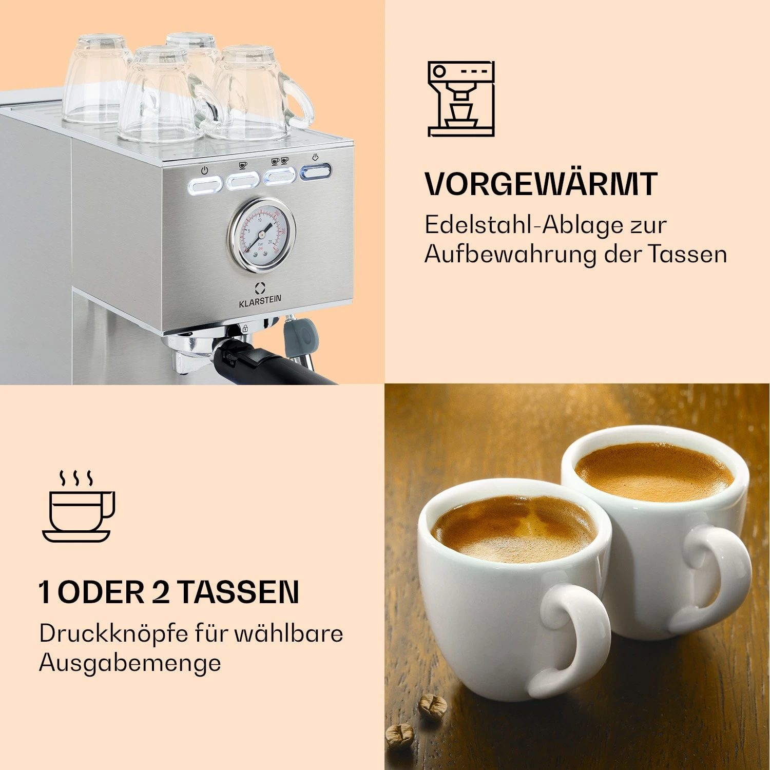 Pausa Espressomaker 1350 Watt 20 Bar Druck Wassertank: 1,4 Liter Edelstahl 6 Pausa Espressomaker 1350 Watt 20 Bar Druck Wassertank: 1,4 Liter Edelstahl - Image 4