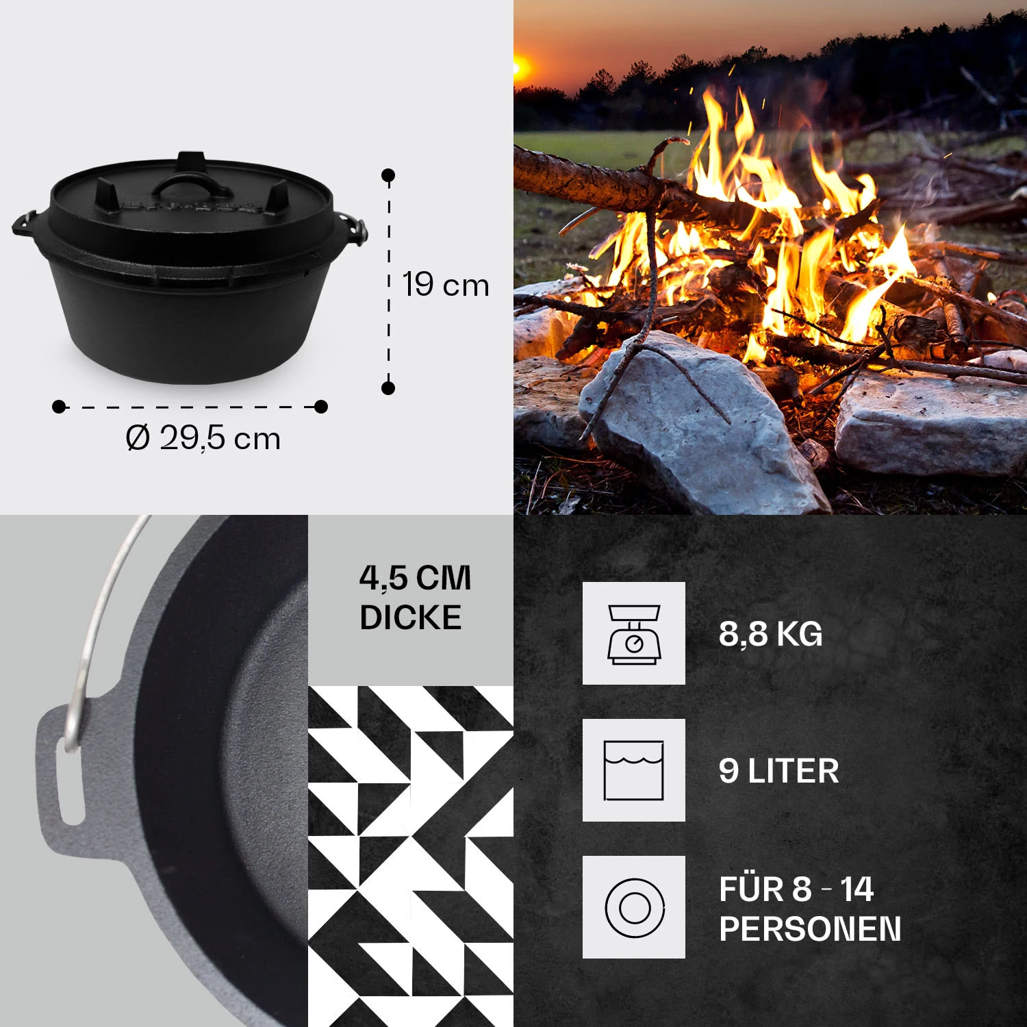 Guernsey Premium Dutch Oven 9.0 BBQ-Topf Gusseisen Voreingebrannt Größe L / 9 Qt 6 Guernsey Premium Dutch Oven 9.0 BBQ-Topf Gusseisen Voreingebrannt Größe L / 9 Qt - Image 4