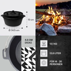 Guernsey Premium Dutch Oven 12.0 BBQ-Topf Gusseisen Voreingebrannt Größe XL / 12 Qt -Haushaltsgeräte Förderung 10038640 de 0004 usp