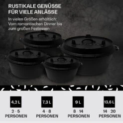 Guernsey Premium Dutch Oven 12.0 BBQ-Topf Gusseisen Voreingebrannt Größe XL / 12 Qt -Haushaltsgeräte Förderung 10038640 de 0006 usp