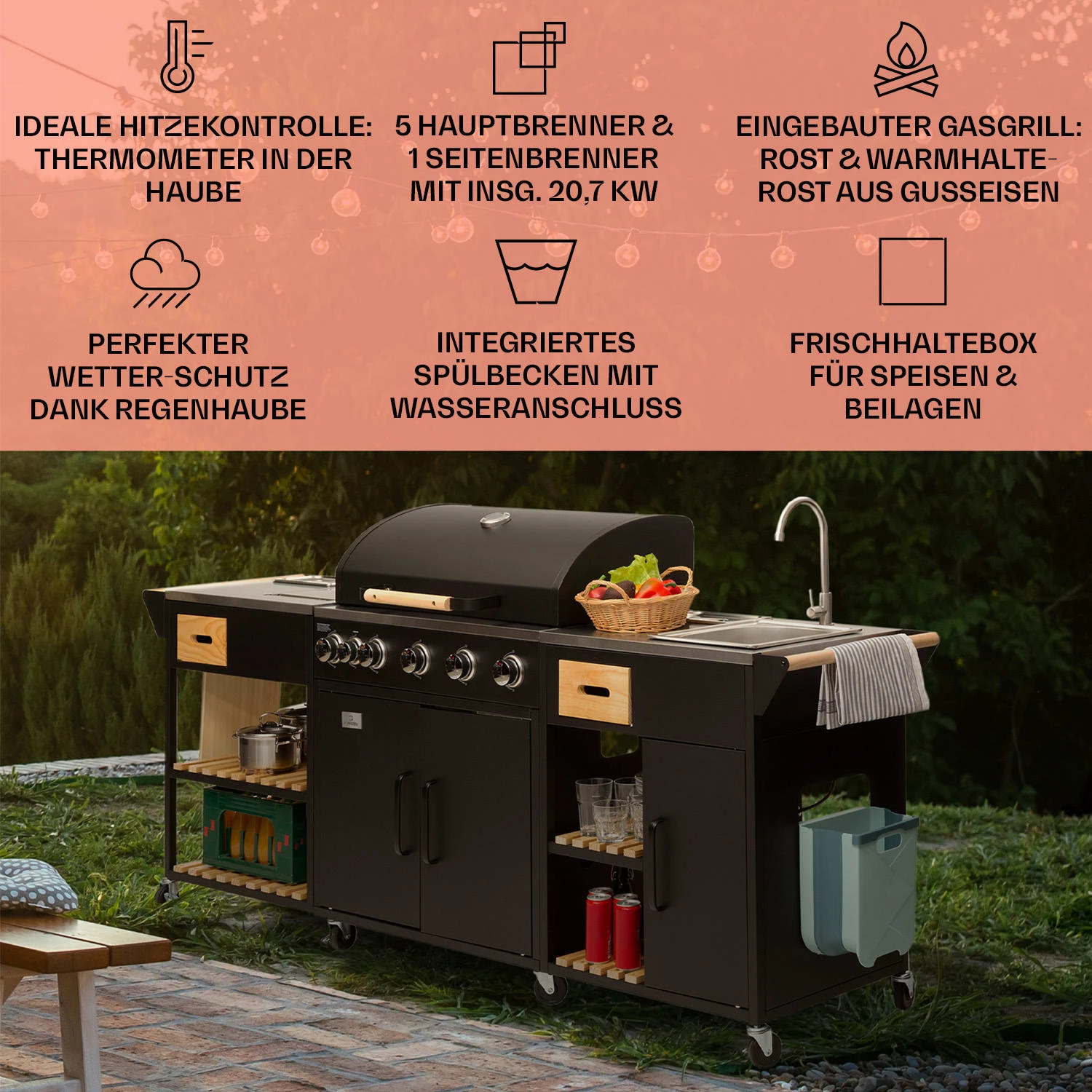 Jersey Outdoor Kitchen Gasgrill Spüle 20,7 KW 5+1 Brenner Mobil 4 Jersey Outdoor Kitchen Gasgrill Spüle 20,7 KW 5+1 Brenner Mobil - Image 2