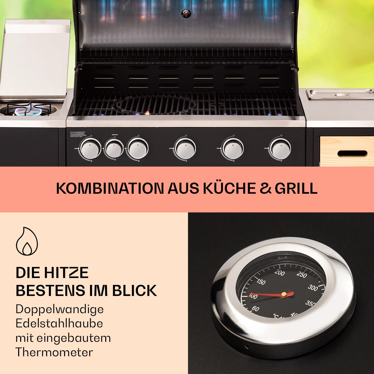 Jersey Outdoor Kitchen Gasgrill 20,7 KW 5+1 Brenner Mobil Regenschutz 5 Jersey Outdoor Kitchen Gasgrill 20,7 KW 5+1 Brenner Mobil Regenschutz - Image 3