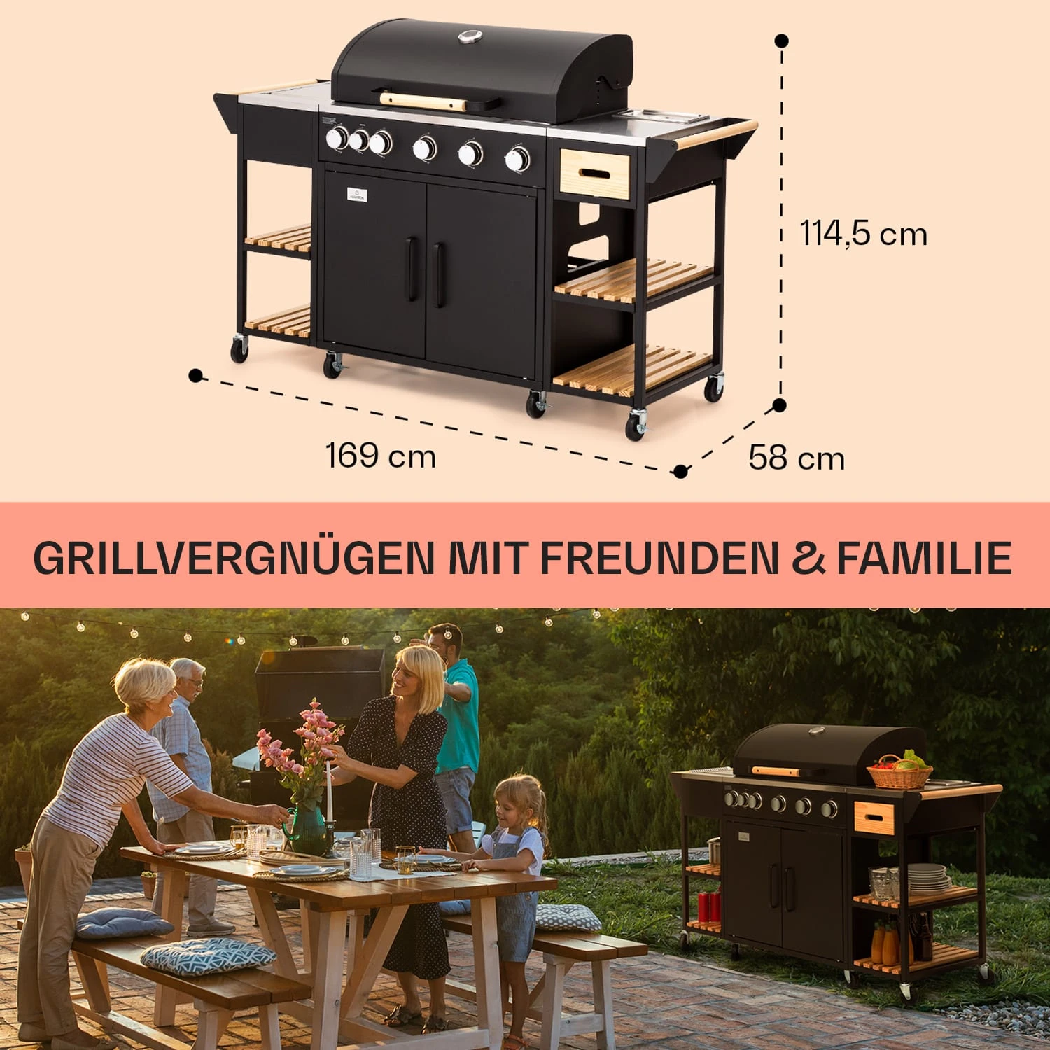 Jersey Outdoor Kitchen Gasgrill 20,7 KW 5+1 Brenner Mobil Regenschutz 8 Jersey Outdoor Kitchen Gasgrill 20,7 KW 5+1 Brenner Mobil Regenschutz - Image 6