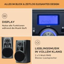 Franklin Stereoanlage Plattenspieler 3-fach-CD-Player BT Kassetten AUX USB-Port -Haushaltsgeräte Förderung 10040149 de 0006 usp