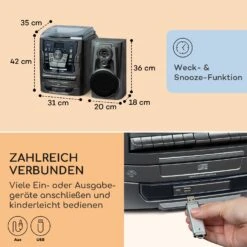 Franklin Stereoanlage Plattenspieler 3-fach-CD-Player BT Kassetten AUX USB-Port -Haushaltsgeräte Förderung 10040149 de 0007 usp