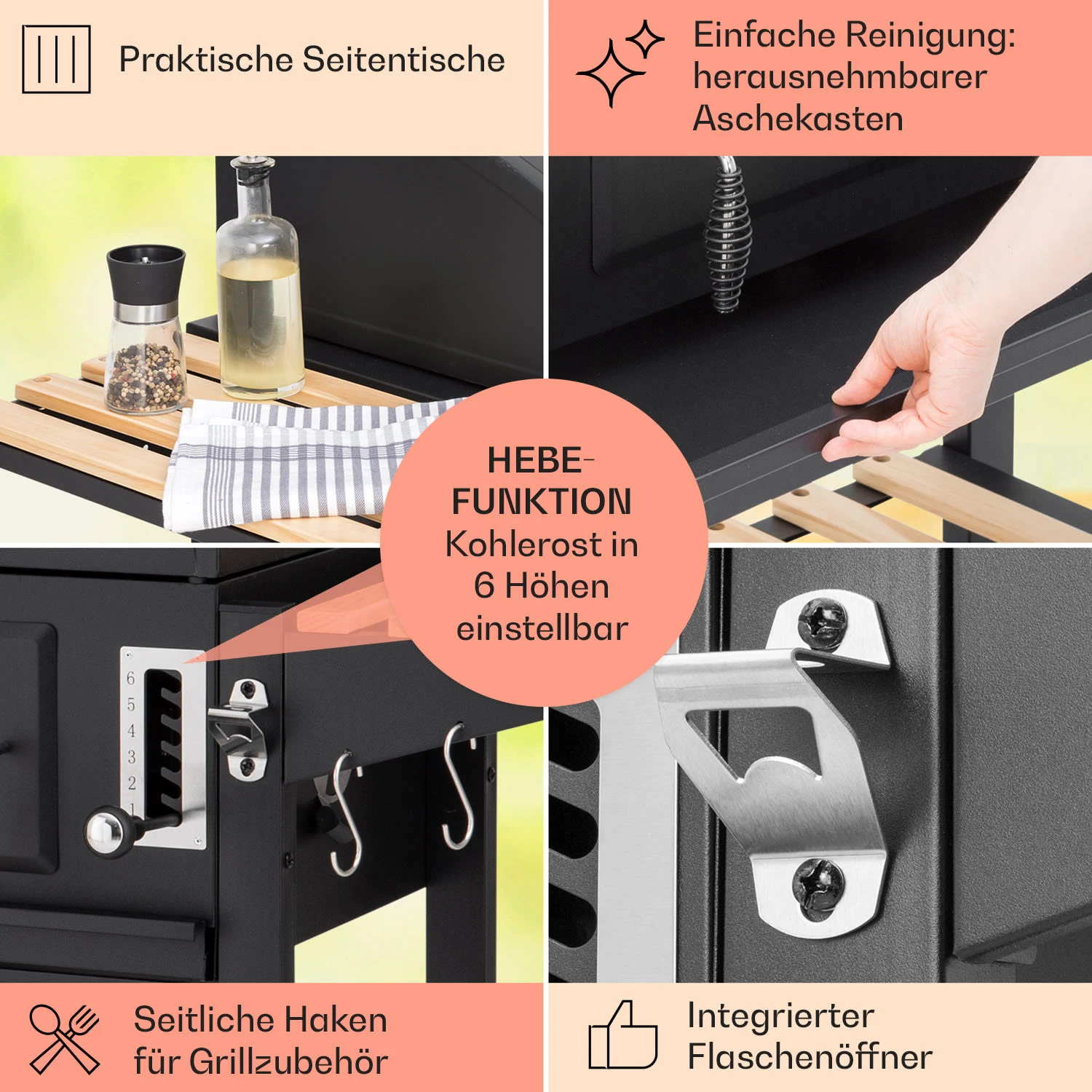 Aberdeen Kombi-Grill Gas Kohle Smoker Thermometer 2 Seitentische Mobil 8 Aberdeen Kombi-Grill Gas Kohle Smoker Thermometer 2 Seitentische Mobil - Image 6