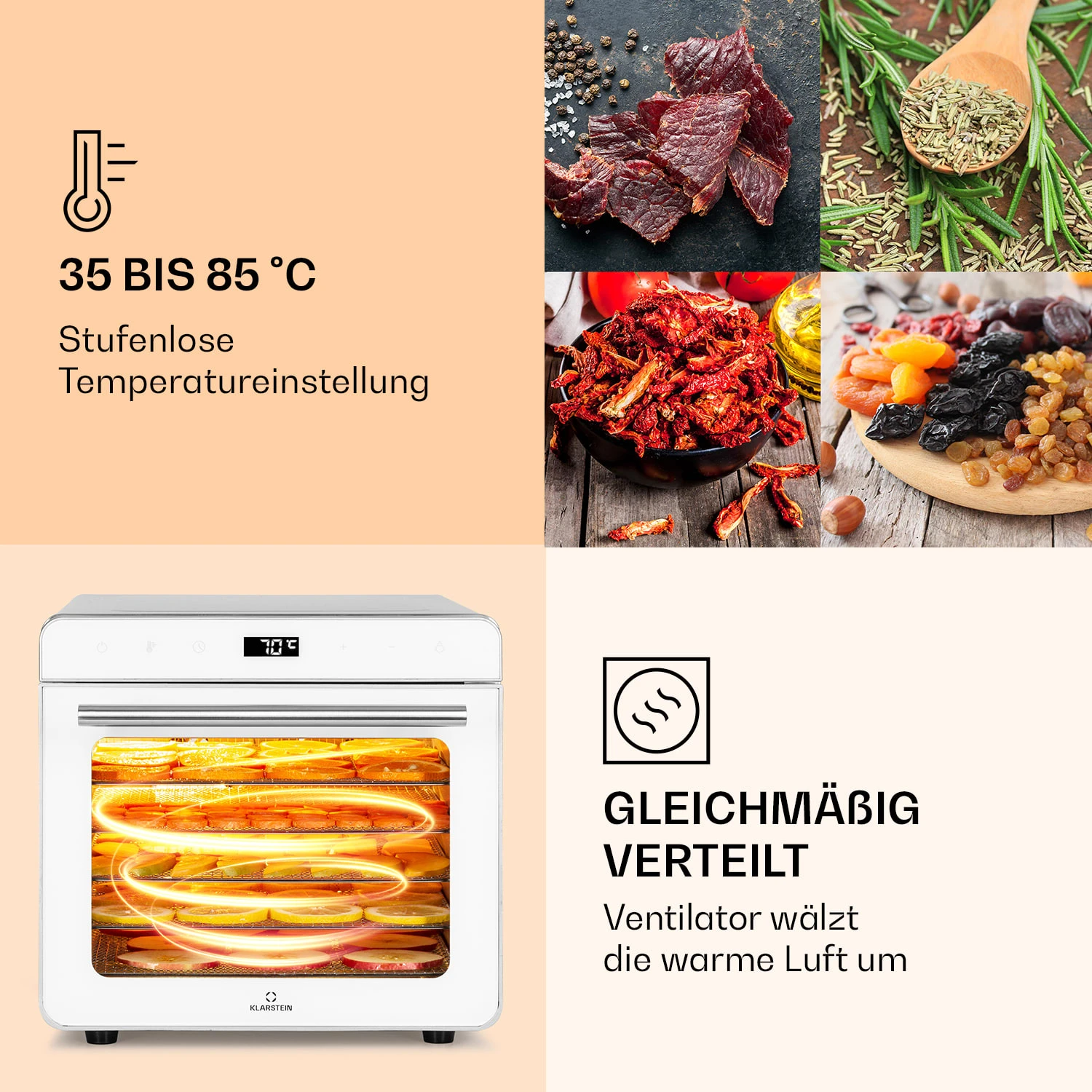 Shaftesbury Dörrautomat 700W Timer-Funktion 35-85°C Digitales Touch-Display 6 Shaftesbury Dörrautomat 700W Timer-Funktion 35-85°C Digitales Touch-Display - Image 4