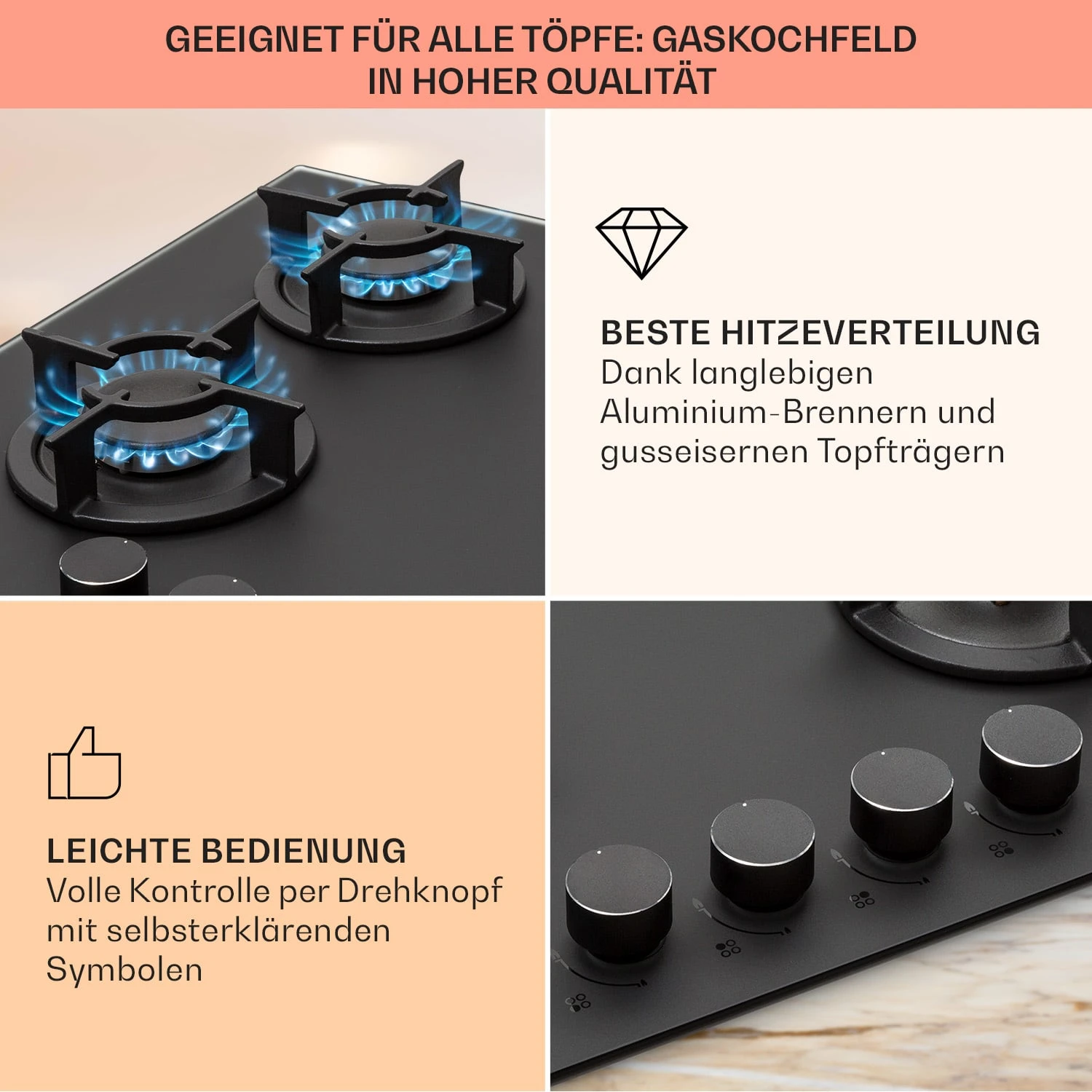 Firetale Gaskochfeld 4-flammig 60 Cm Aluminium-Brenner Inkl. Schlauch Und Druckminderer 6 Firetale Gaskochfeld 4-flammig 60 Cm Aluminium-Brenner Inkl. Schlauch Und Druckminderer - Image 4