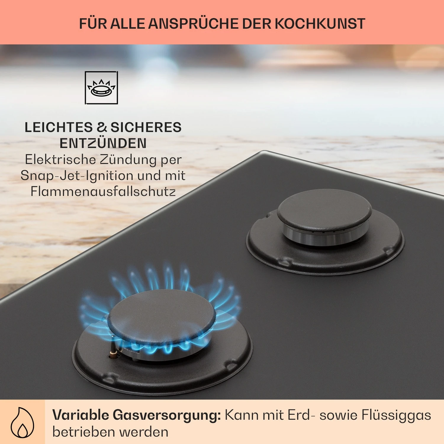 Firetale Gaskochfeld 4-flammig 60 Cm Aluminium-Brenner Inkl. Schlauch Und Druckminderer 7 Firetale Gaskochfeld 4-flammig 60 Cm Aluminium-Brenner Inkl. Schlauch Und Druckminderer - Image 5