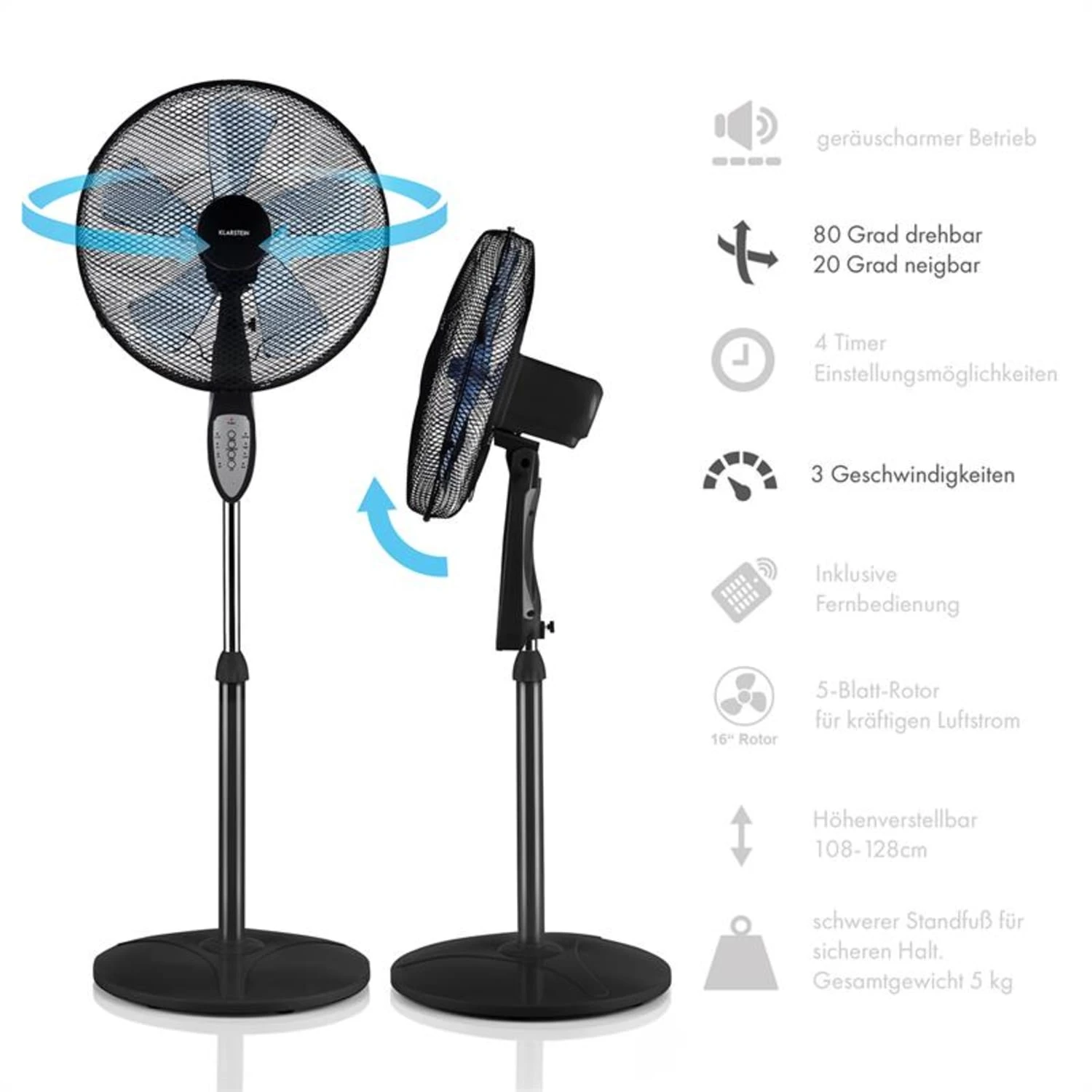 Summerjam Standventilator 2er-Set Standlüfter 50W 3 Stufen Schwarz 5 Summerjam Standventilator 2er-Set Standlüfter 50W 3 Stufen Schwarz - Image 3