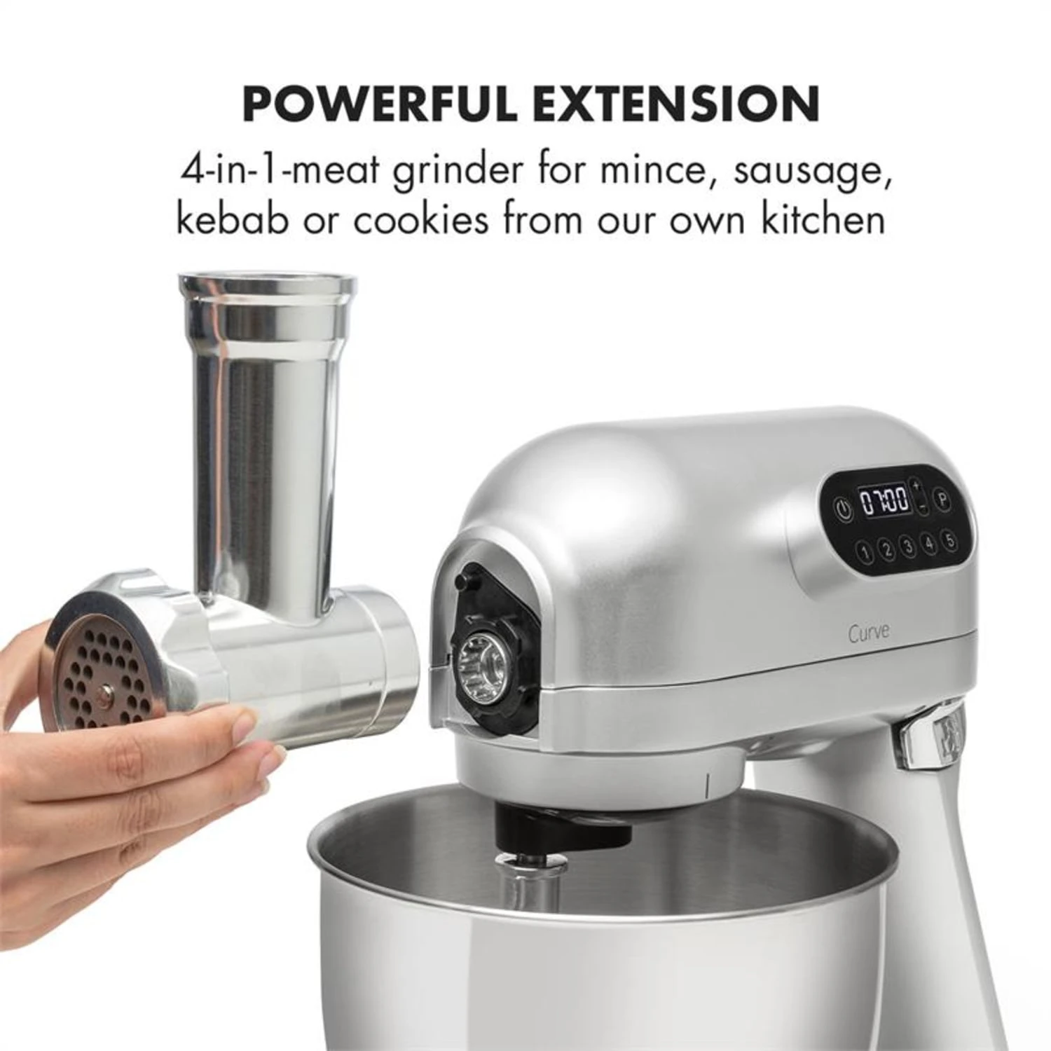 Curve Plus Küchenmaschinen-Set | 5l | 4-in-1 Fleischwolf | Silber - Image 8